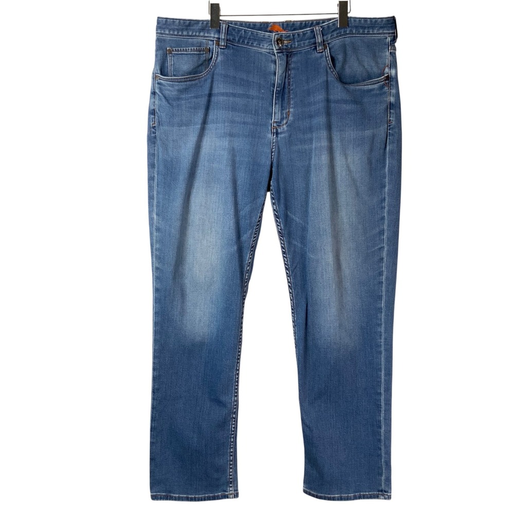 Tommy Bahama Denim Blue Jeans 40x32 Button Zip Fly Straight Leg Stretch Logo
